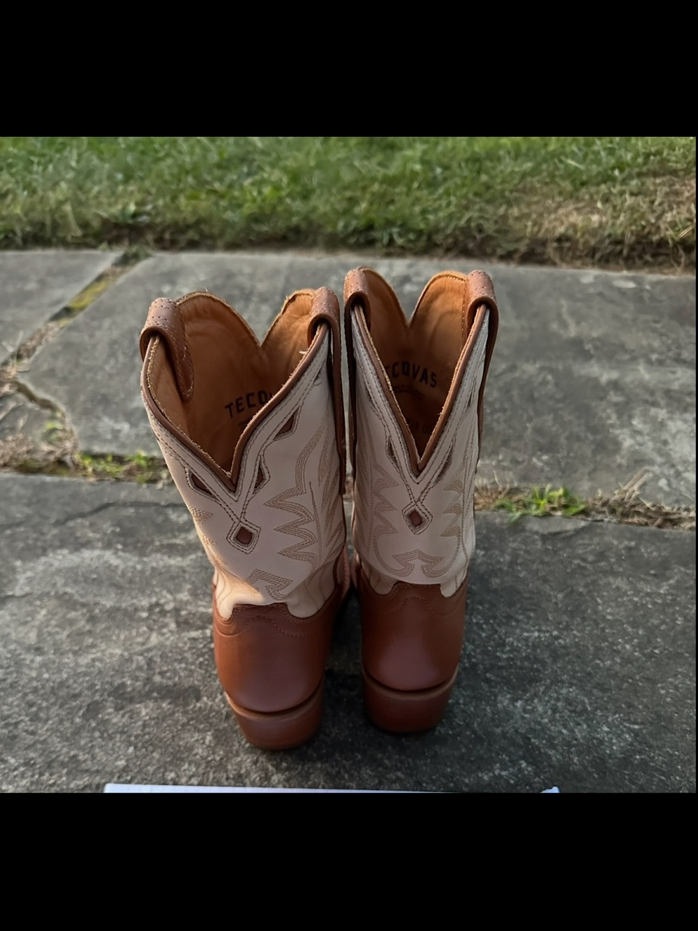 Tecovas Two-Tone Brown and Cream Western Cowboy Boots - Picture 4 of 4